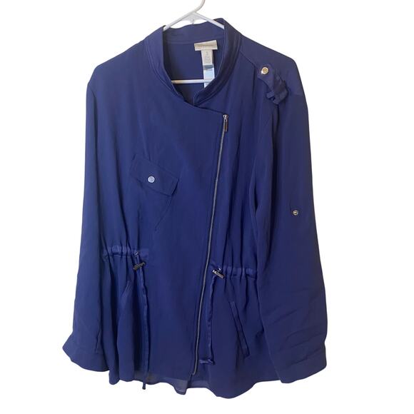 Chicos Blue Sheer Back Anorak Jacket Womens Size 3 (XL) Roll Tab Sleeve Full Zip - Picture 3 of 13